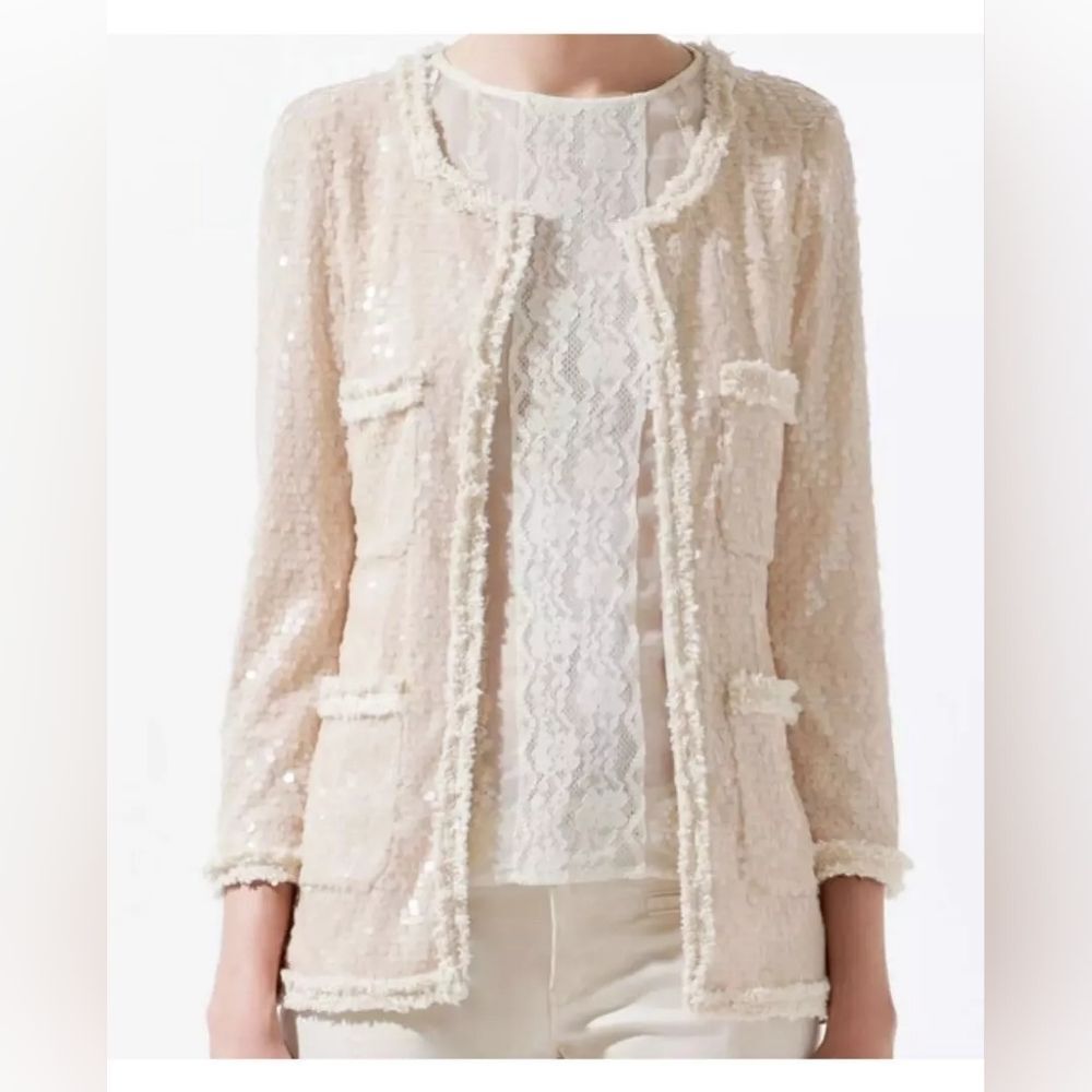Zara Sequined Raw Hem Blazer S